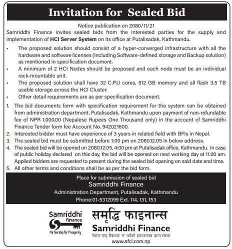 Notice For Tender Bid